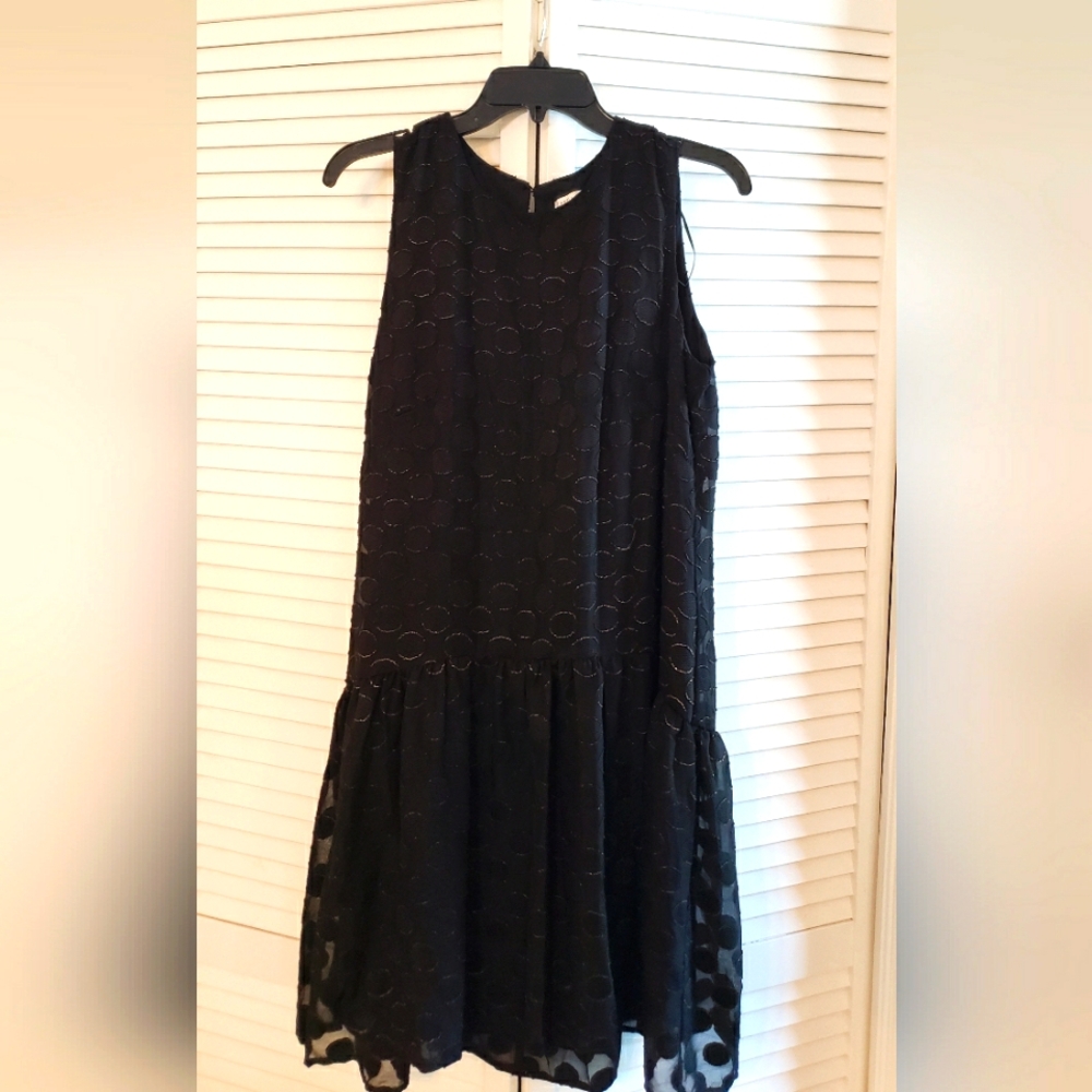 Black and Metallic Gold Circle Drop Waist Dress 12 LBD